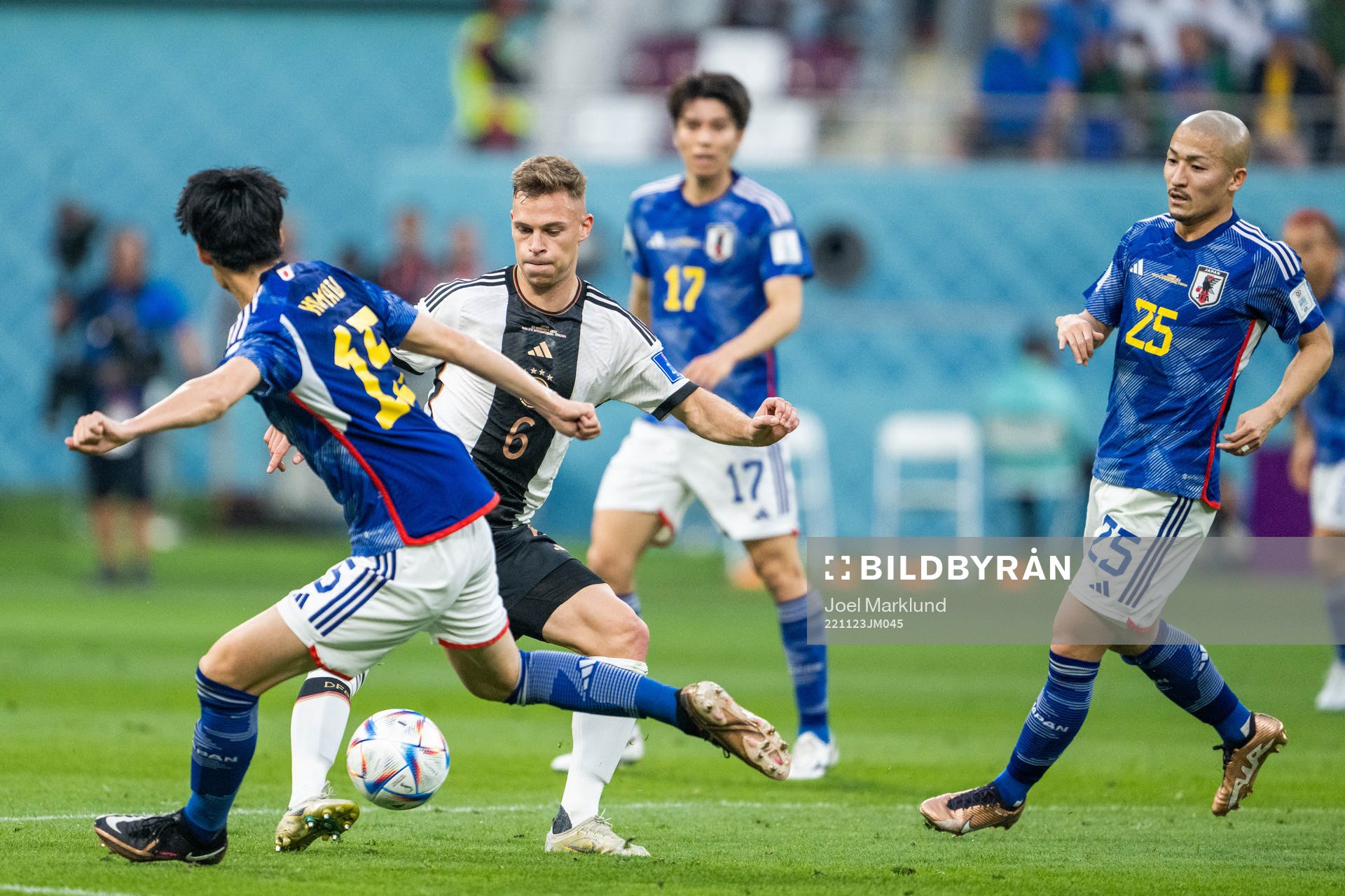 Daichi Kamada and Daizen Maeda of Japan and Kai Havertz of