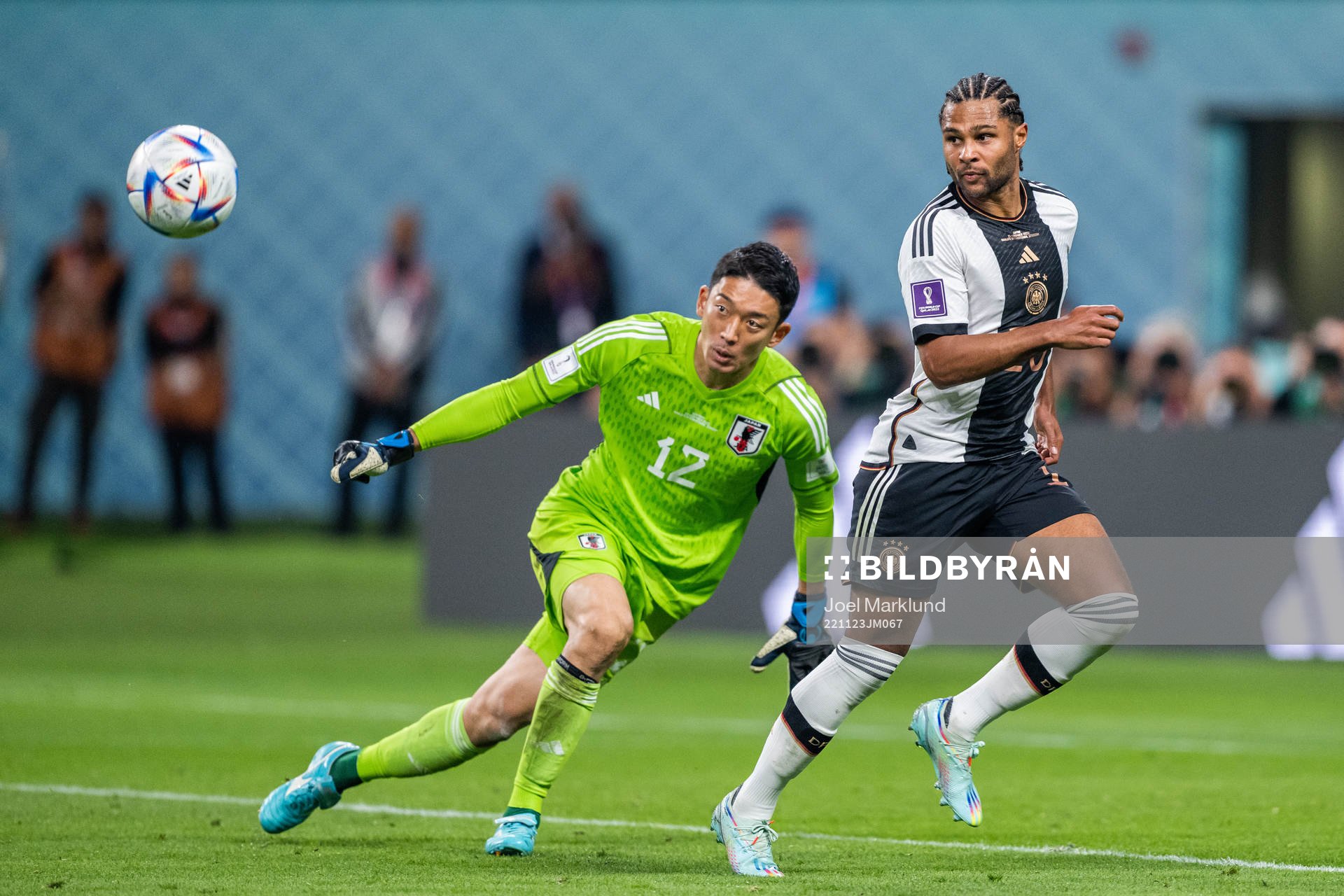 goalkeeper Shuichi Gonda of Japan and Serge Gnabry of
