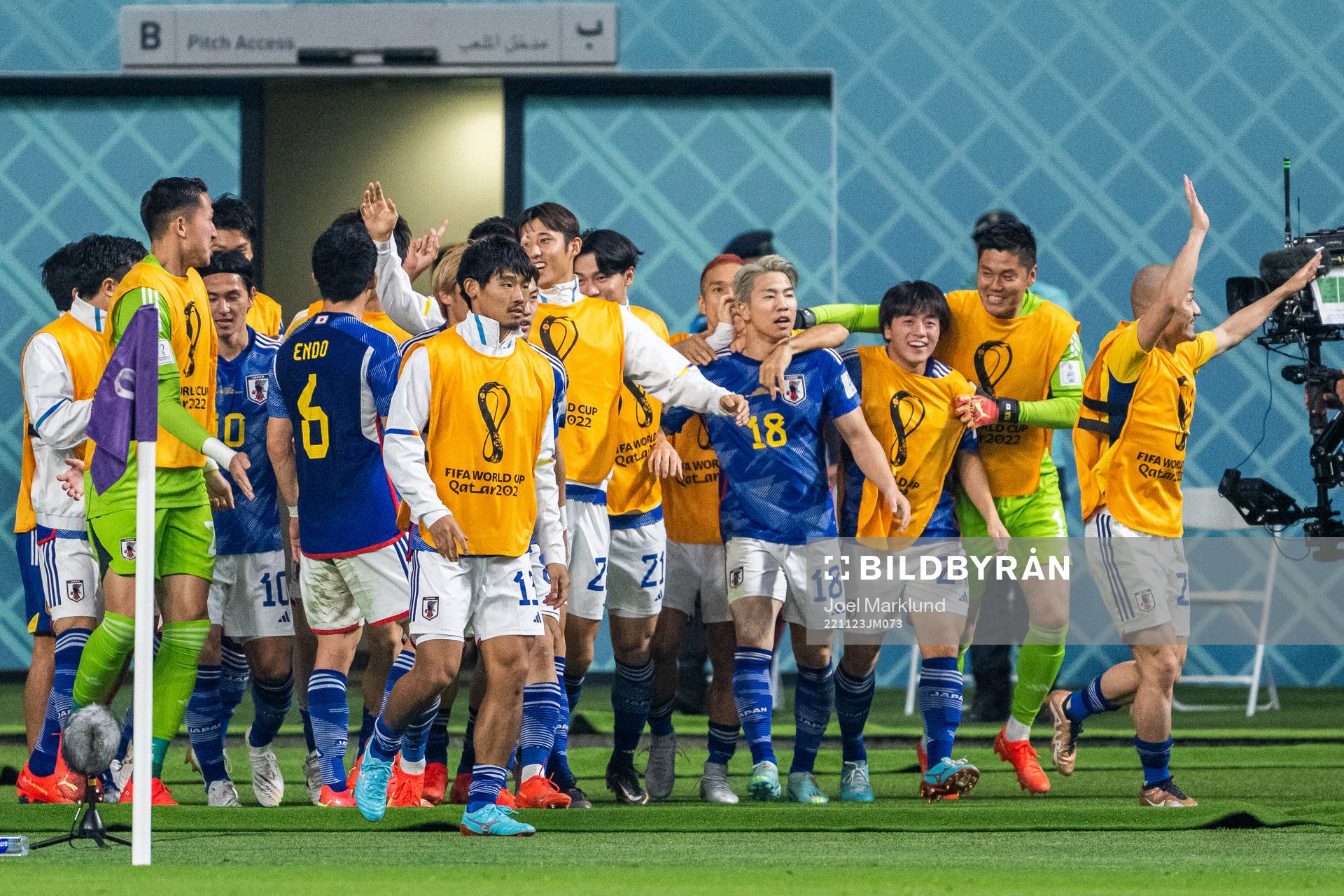 Takuma Asano of Japan celebrates after scoring 1-2 during the FIFA World Cup 2022 football match between Germany and Japan on November 23, 2022 in Doha.