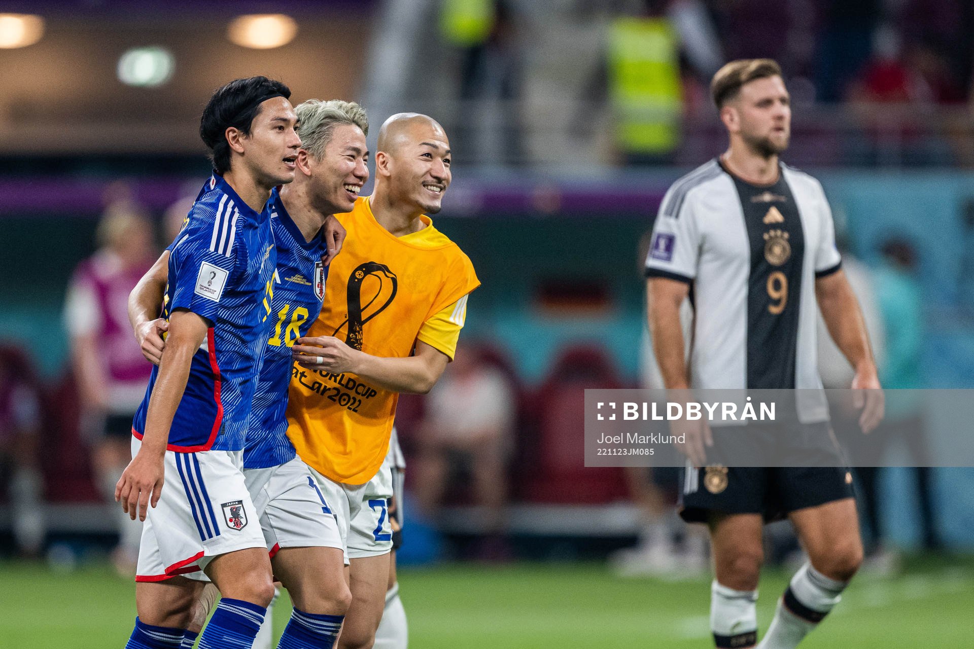 Takumi Minamino, Takuma Asano and Yuto Nagatomo of Japan