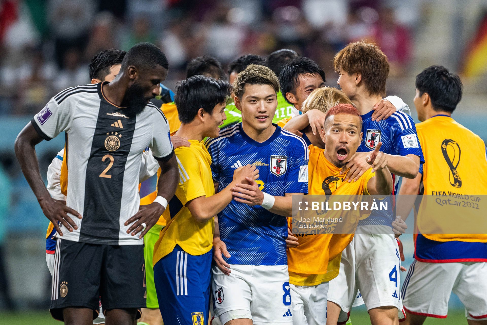 Antonio Rüdiger of Germany looks dejected while Ritsu Doan