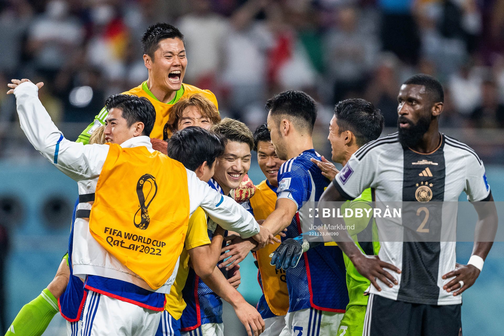 Antonio Rüdiger of Germany looks dejected while Ritsu Doan