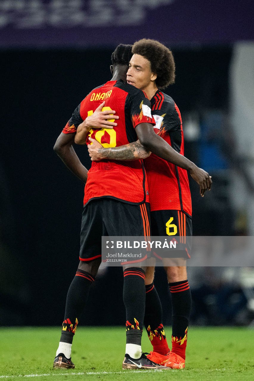 Amadou Onana and Axel Witsel of Belgium