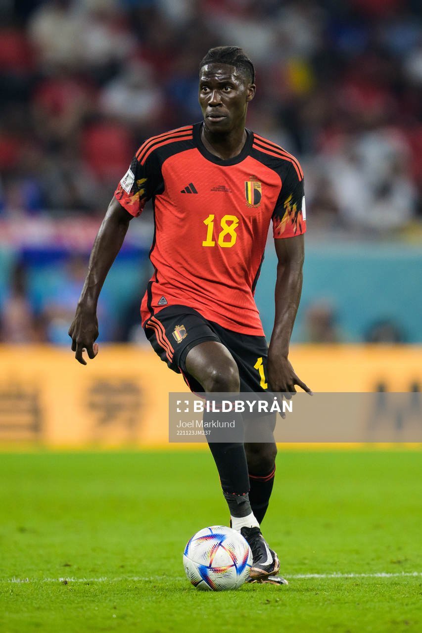 Amadou Onana of Belgium during the FIFA World Cup 2022 football match between Belgium and Canada on November 23, 2022 in Doha.