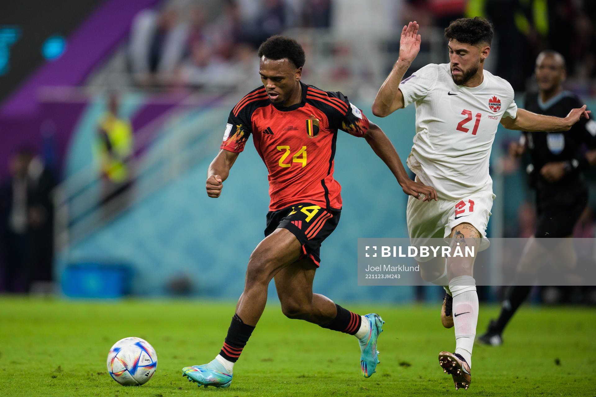 Lois Openda of Belgium and Jonathan Osorio of Canada
