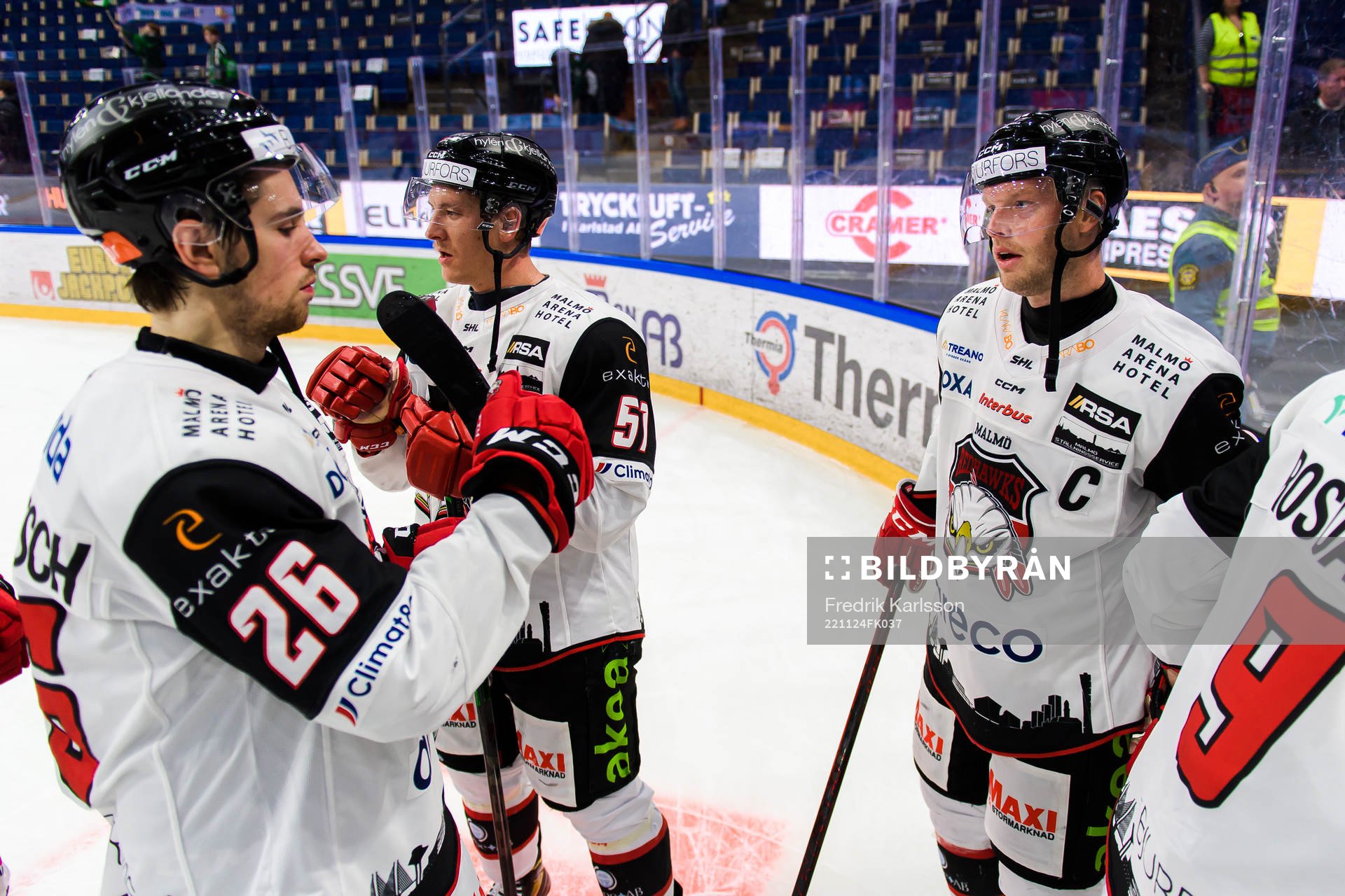 Malmö Redhawks Thomas Schemitsch, Emil Sylvegård och Carl