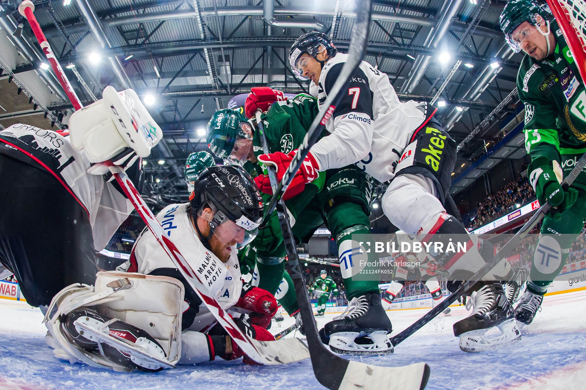 Malmö Redhawks målvakt Daniel Marmenlind, Joakim Ryan och