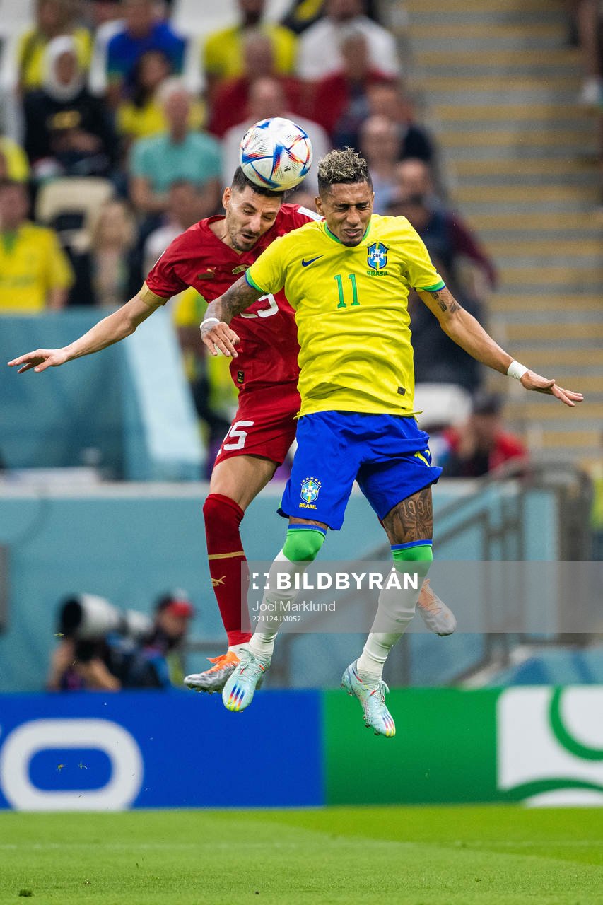 Filip Mladenovic of Serbia and Raphinha of Brazil