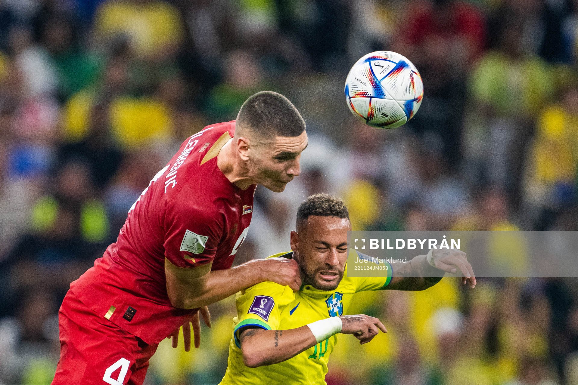 Nikola Milenkovic of Serbia and Neymar of Brazil