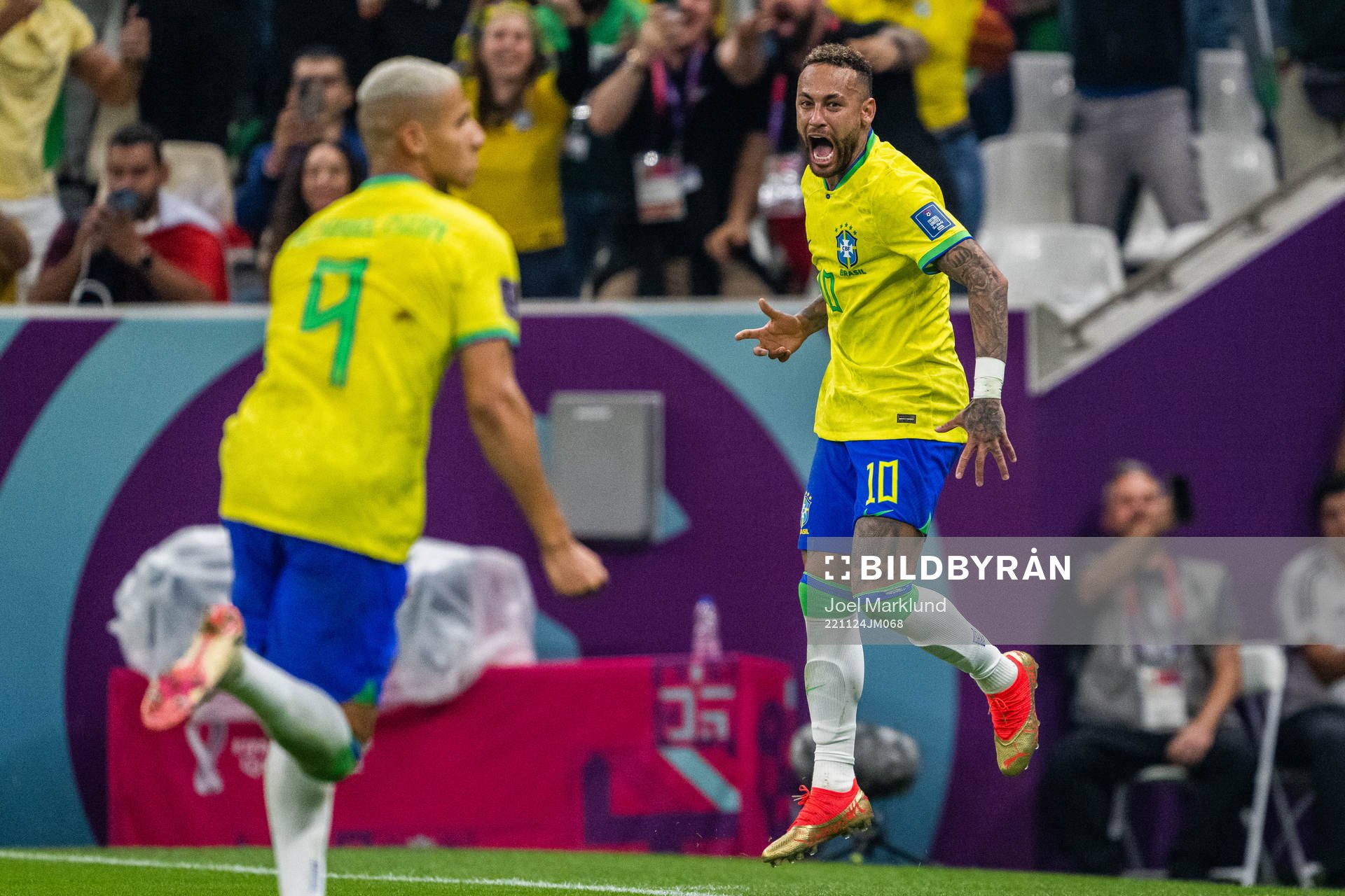 Richarlison and Neymar of Brazil celebrate