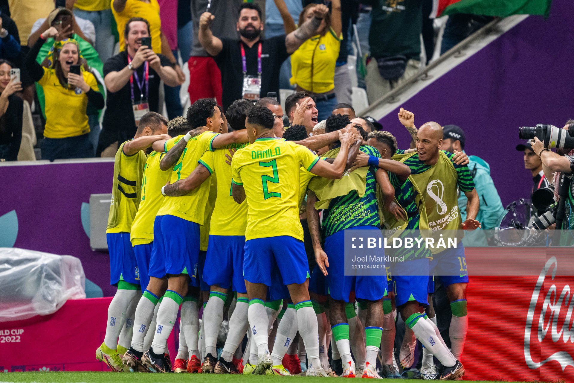 Richarlison of Brazil celebrates with team mates