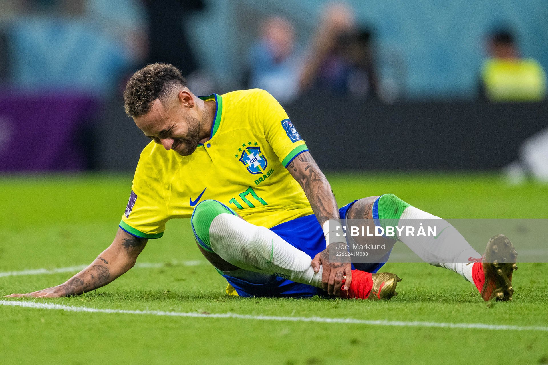 Neymar of Brazil in pain