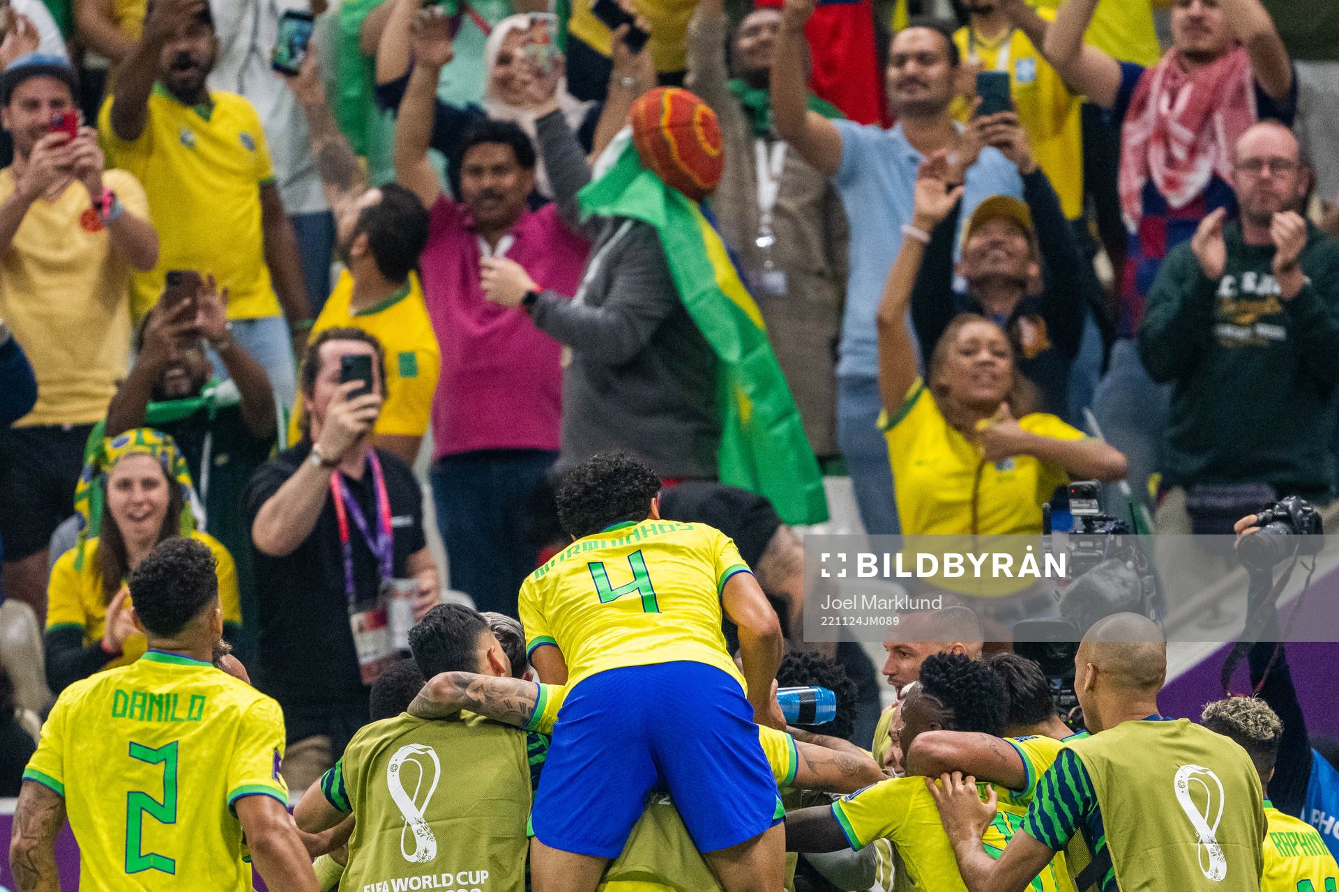 Richarlison of Brazil celebrates with team mates