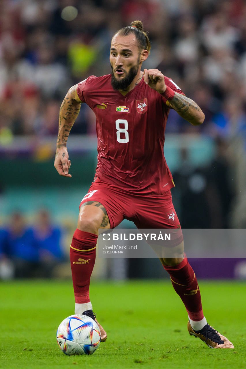 Nemanja Gudelj of Serbia during the FIFA World Cup 2022 football match between Brazil and Serbia on November 24, 2022 in Doha.