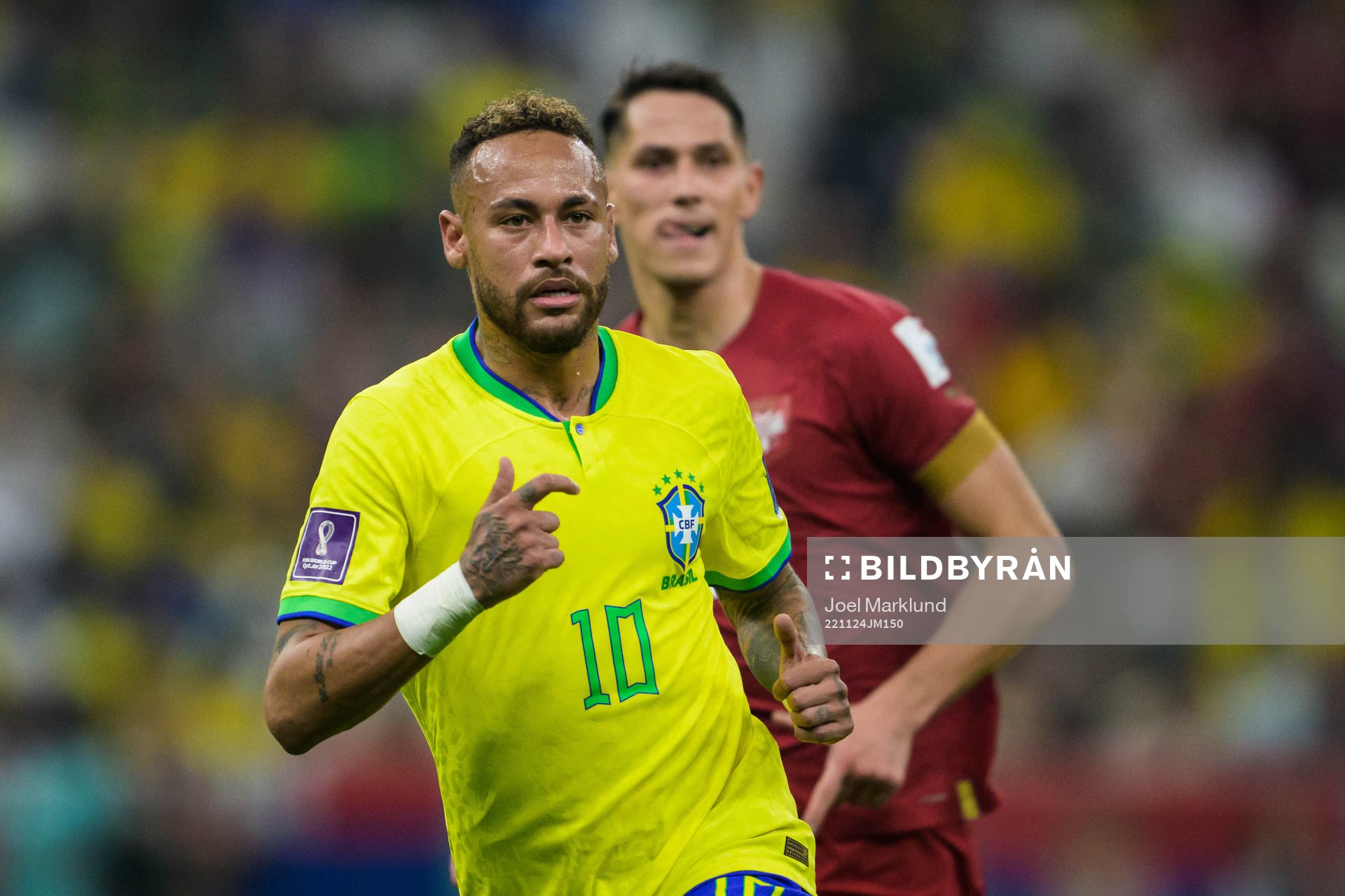 Neymar of Brazil during the FIFA World Cup 2022 football match between Brazil and Serbia on November 24, 2022 in Doha.