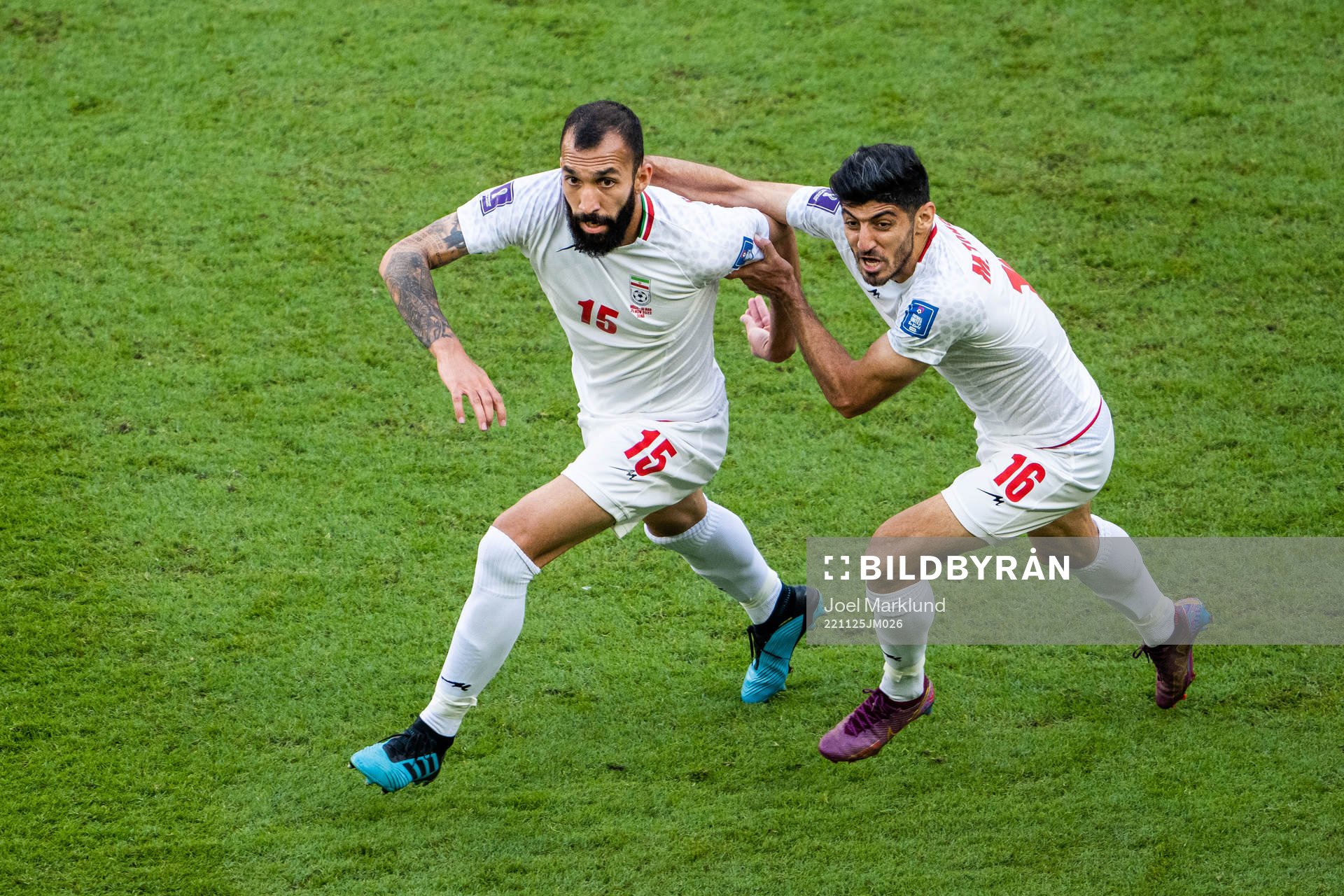 Rouzbeh Cheshmi and Mehdi Torabi of Iran celebrate