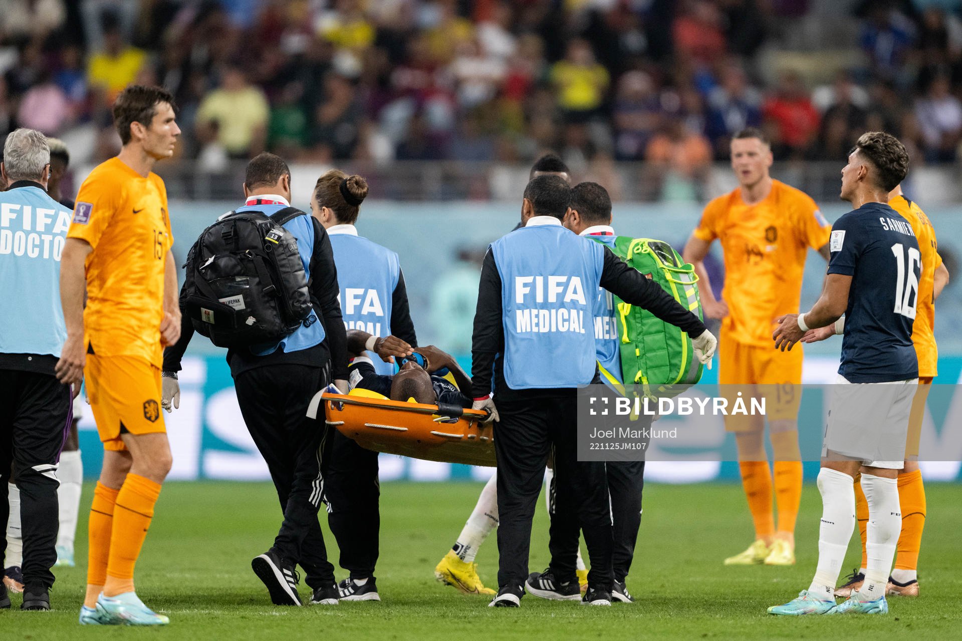 Enner Valencia of Ecuador is stretchered off by medical