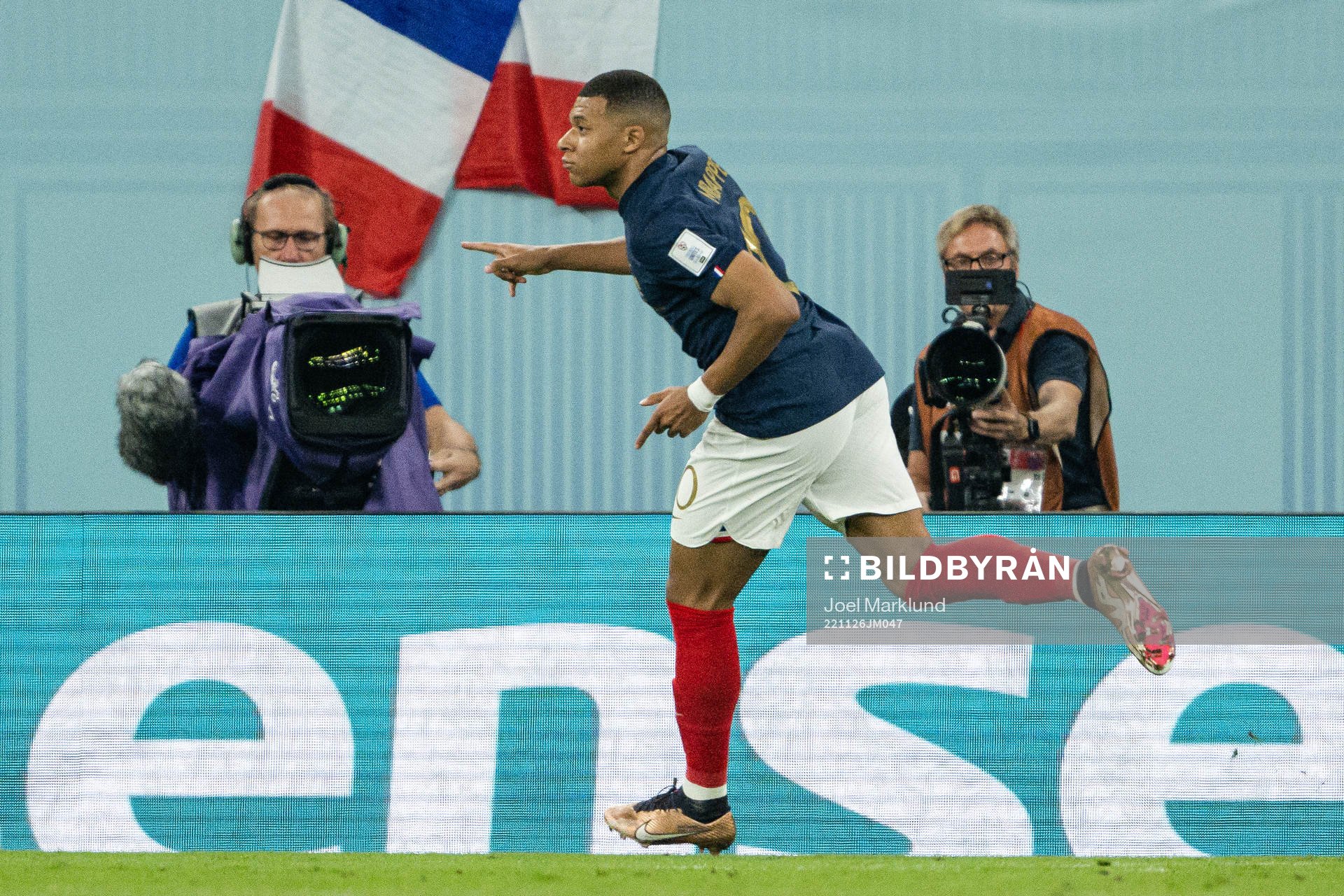 Kylian Mbappe of France celebrates the 1-0 goal