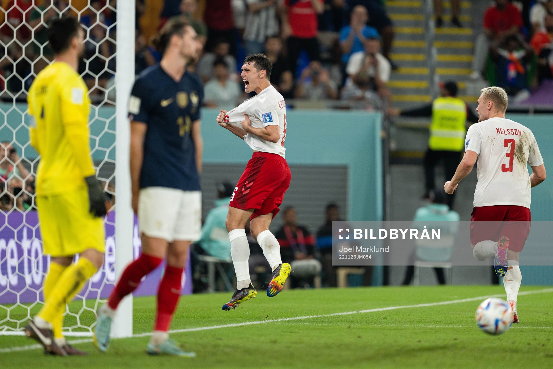 Andreas Christensen of Denmark celebrates the 1-1 goal