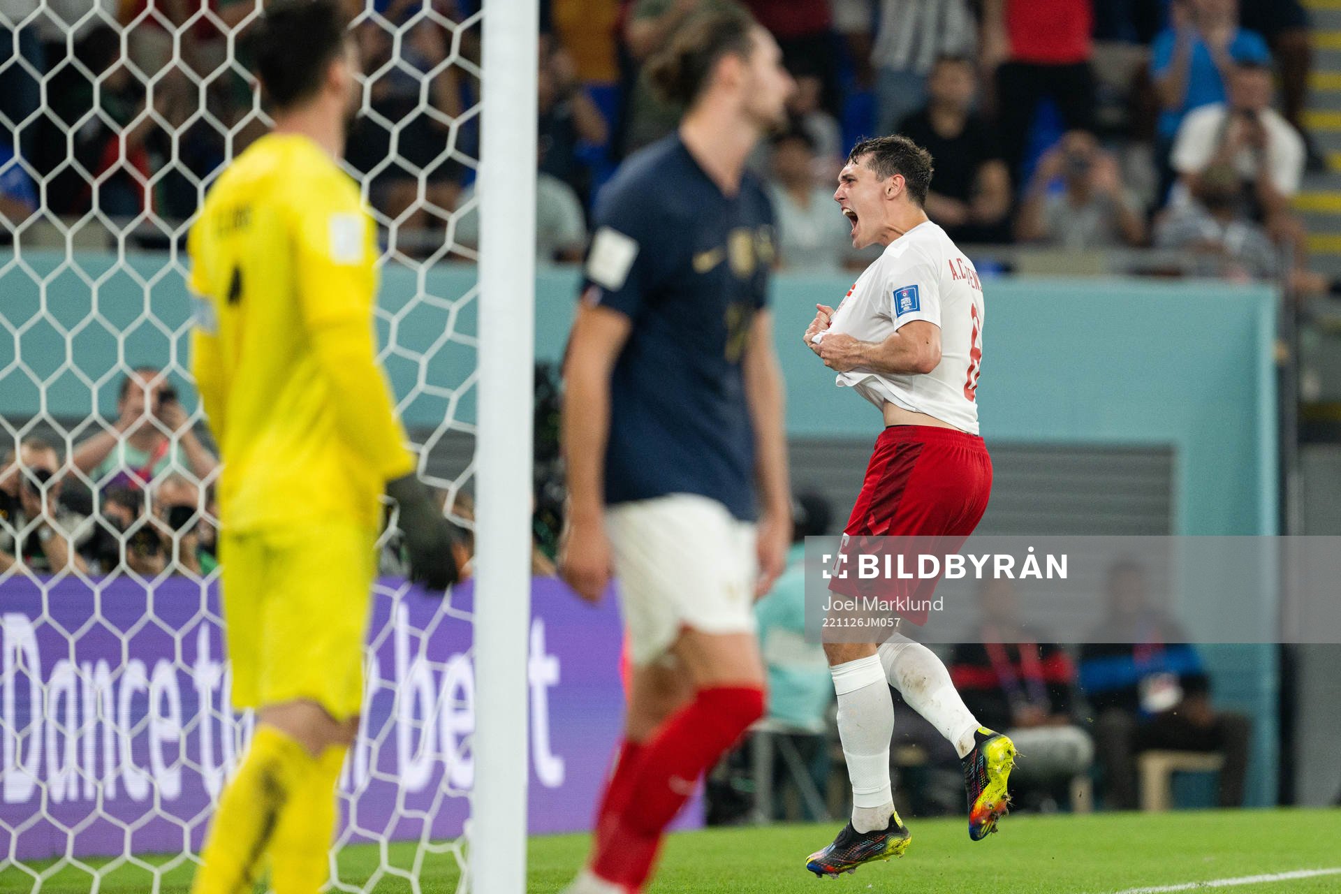 Andreas Christensen of Denmark celebrates the 1-1 goal