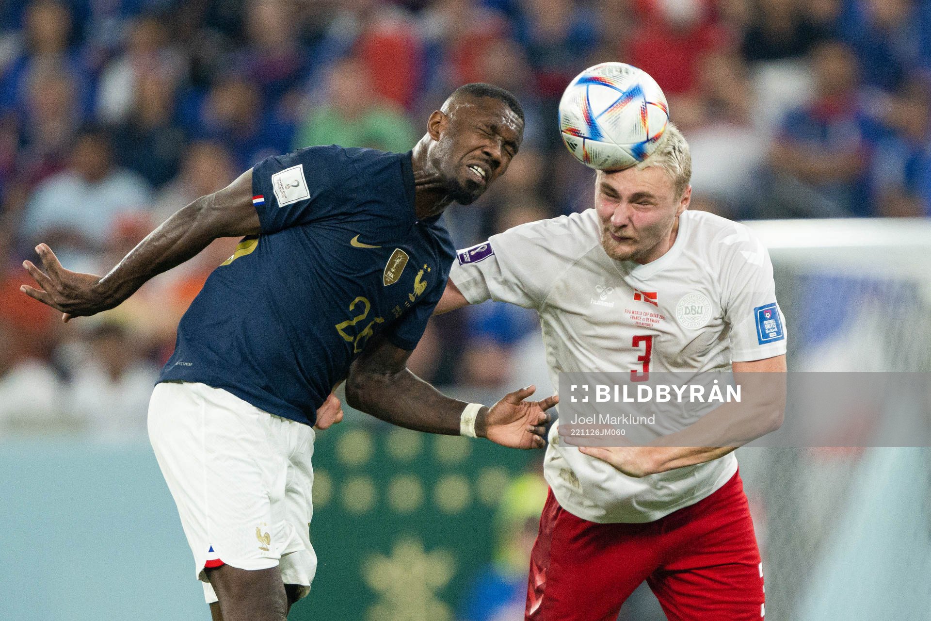 Marcus Thuram of France and Victor Nelsson of Denmark