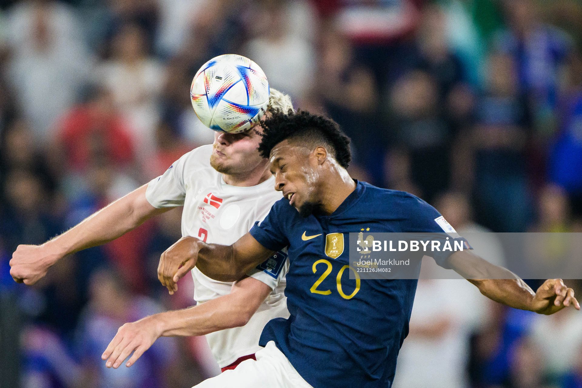 Victor Nelsson of Denmark and Kingsley Coman of France