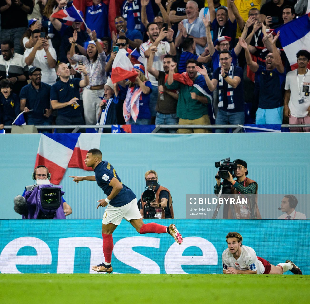 Kylian Mbappe of France celebrates his 1-0 goal as Joachim