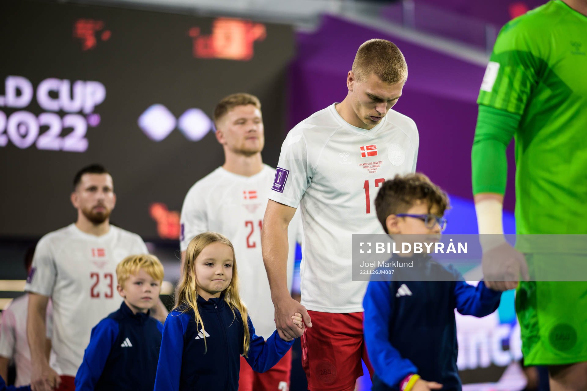 Rasmus Kristensen of Denmark enters the pitch for the FIFA