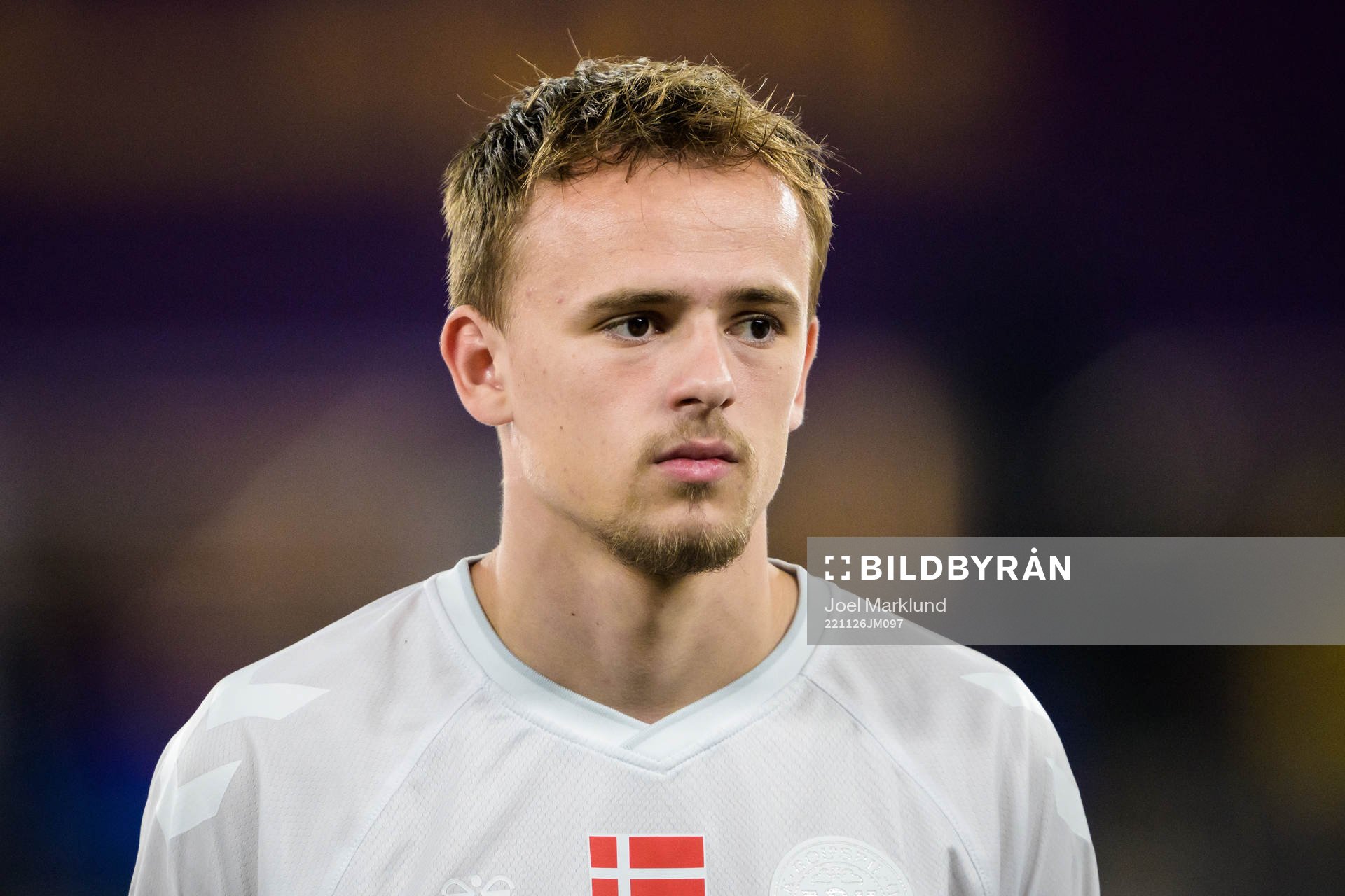 Mikkel Damsgaard of Denmark ahead of the FIFA World Cup 2022 football match between France and Denmark on November 26, 2022 in Doha.