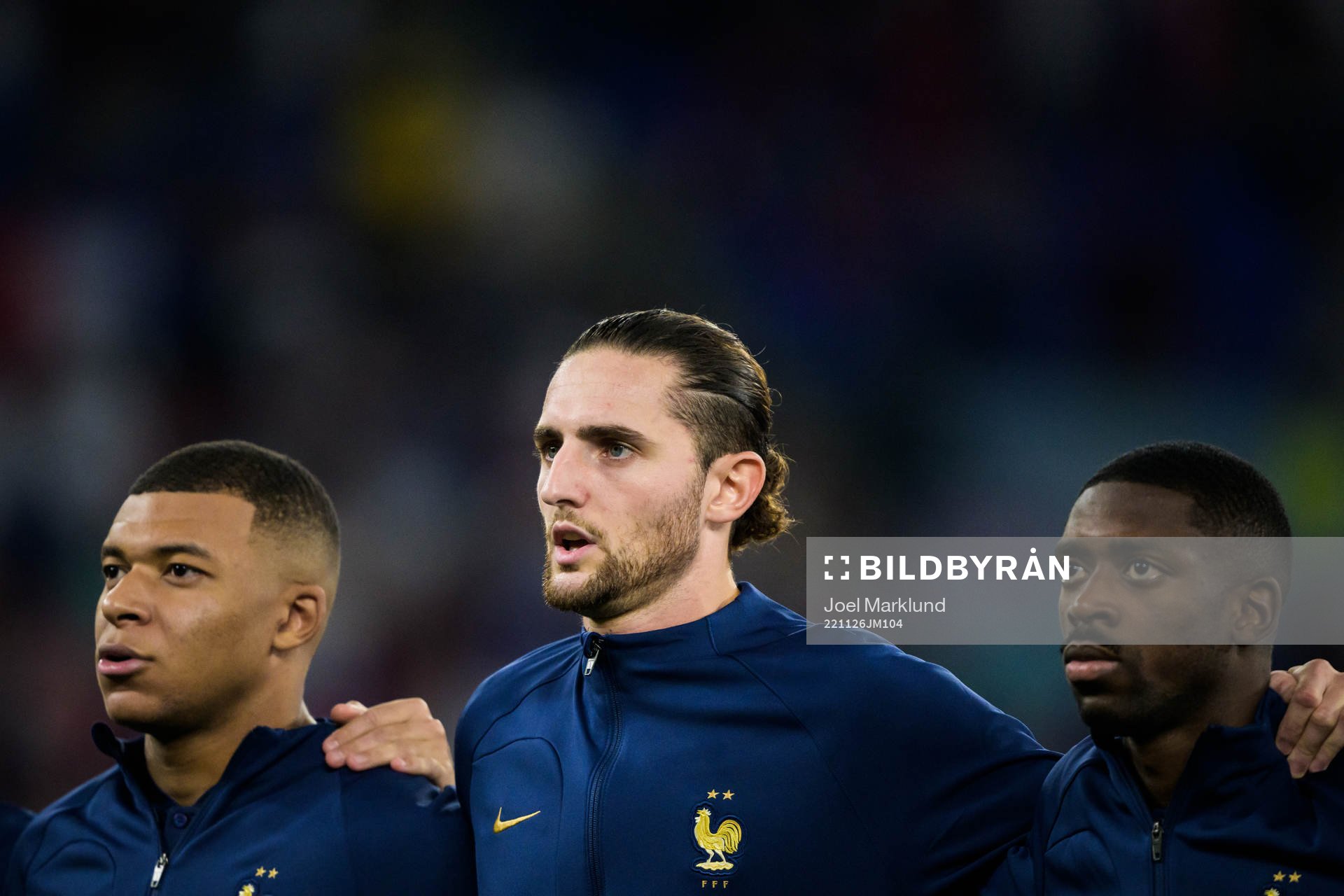Kylian Mbappe, Adrien Rabiot and Ousmane Dembele of France