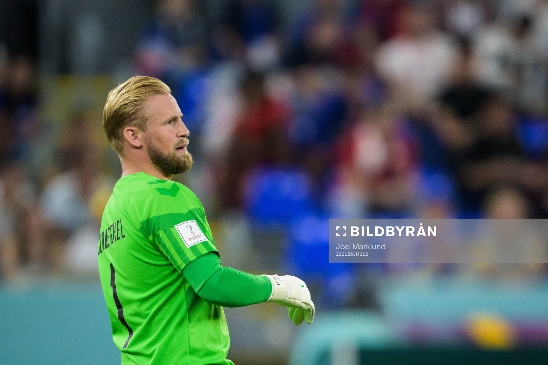 Goalkeeper Kasper Schmeichel of Denmark during the FIFA World Cup 2022 football match between France and Denmark on November 26, 2022 in Doha.