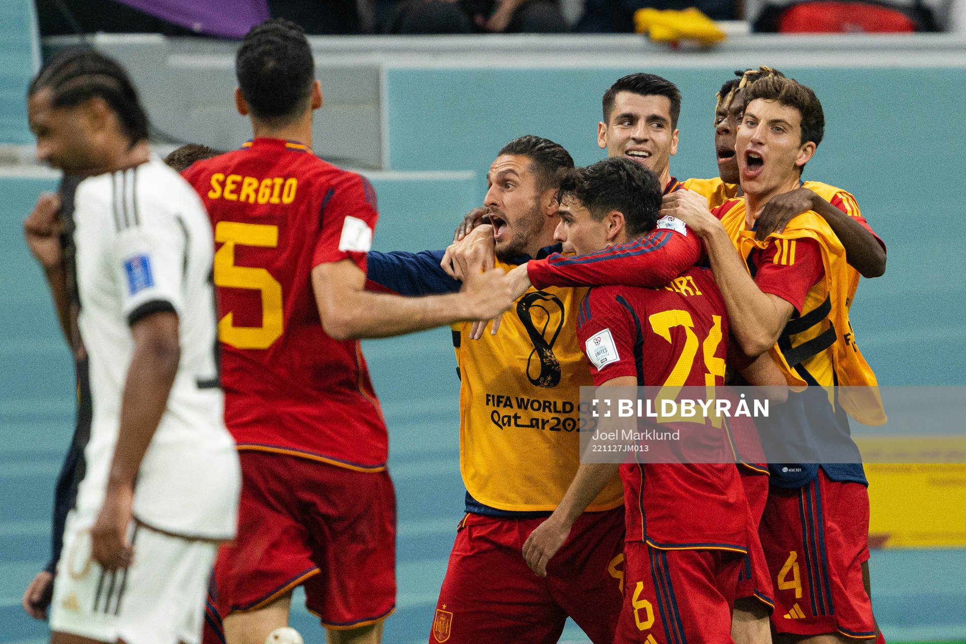 Alvaro Morata of Spain celebrates with teammates