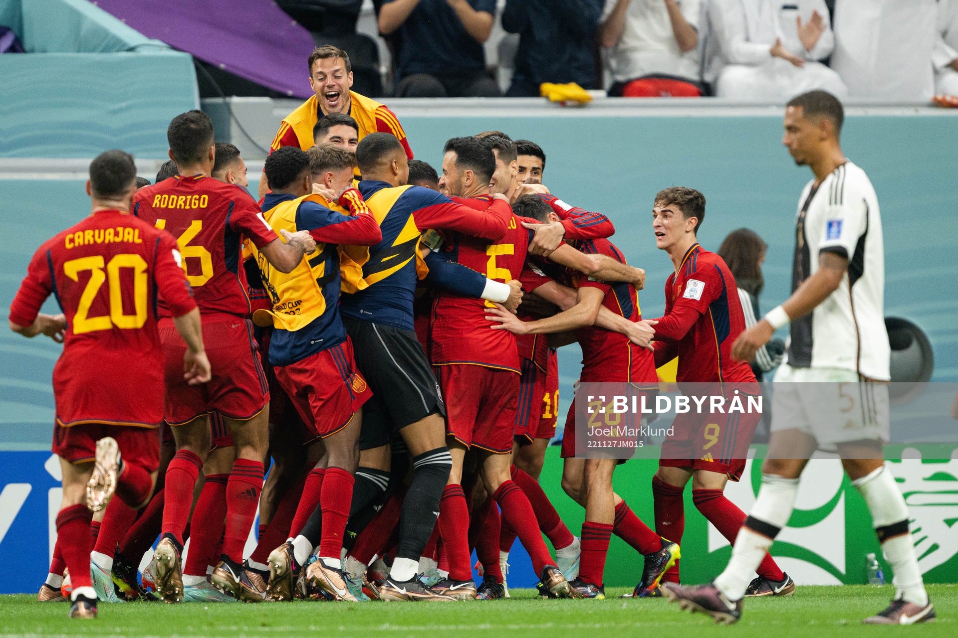 Alvaro Morata of Spain celebrates with teammates