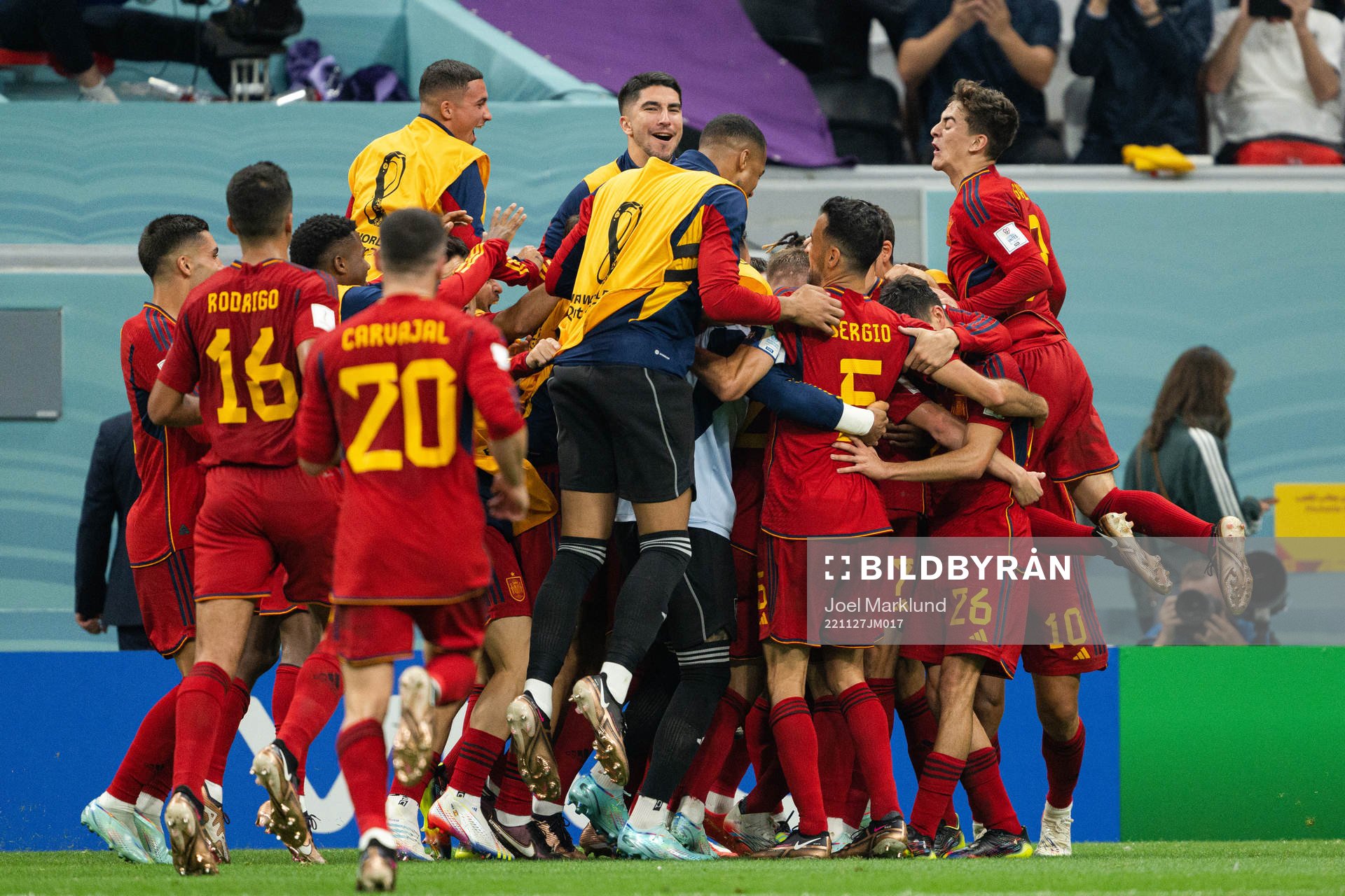 Alvaro Morata of Spain celebrates with teammates