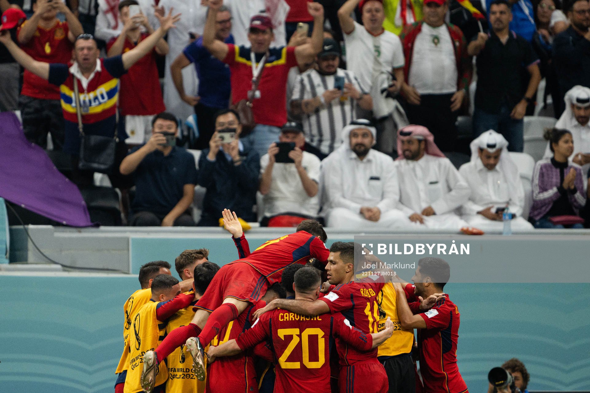 Alvaro Morata of Spain celebrates with teammates