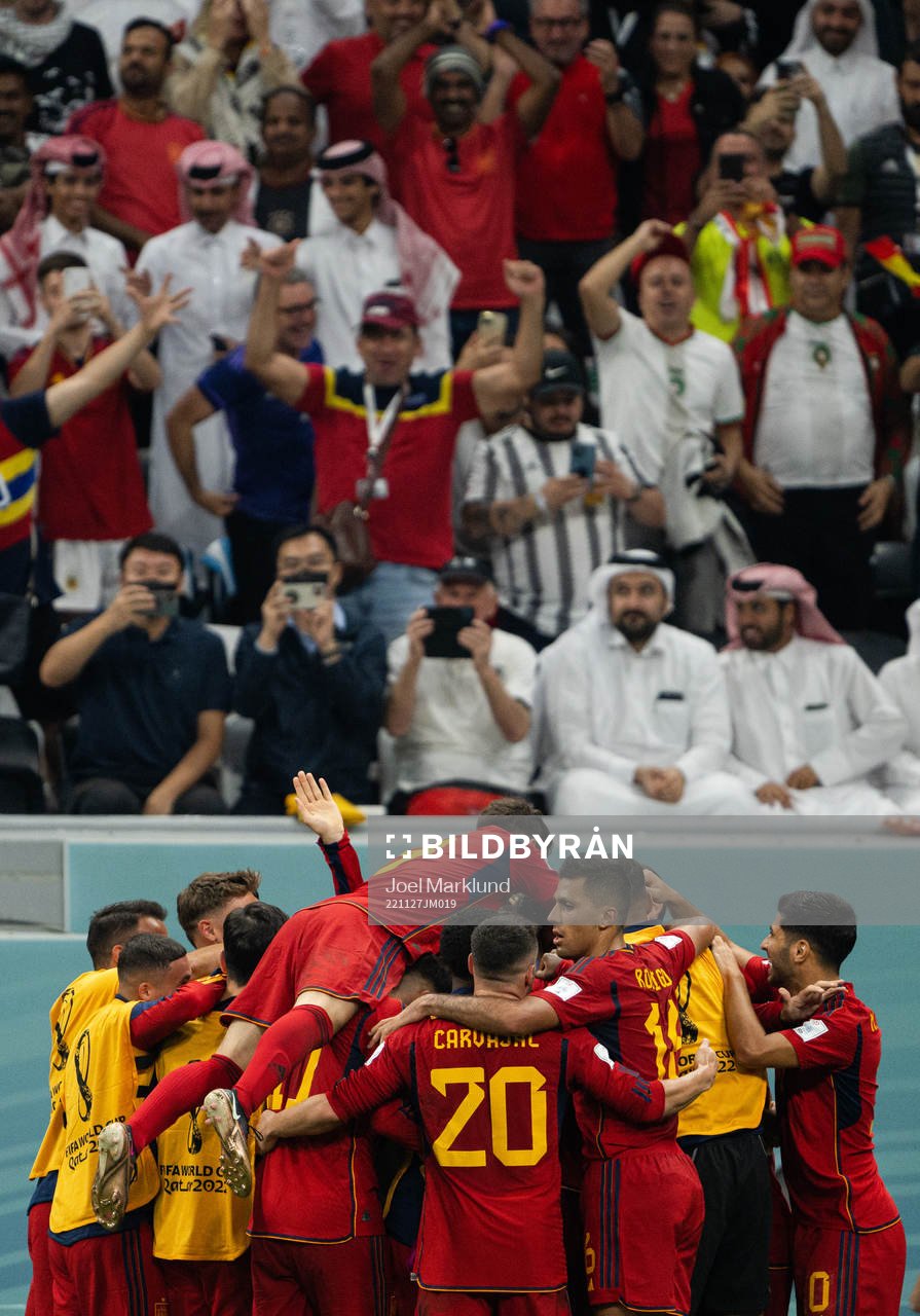 Alvaro Morata of Spain celebrates with teammates