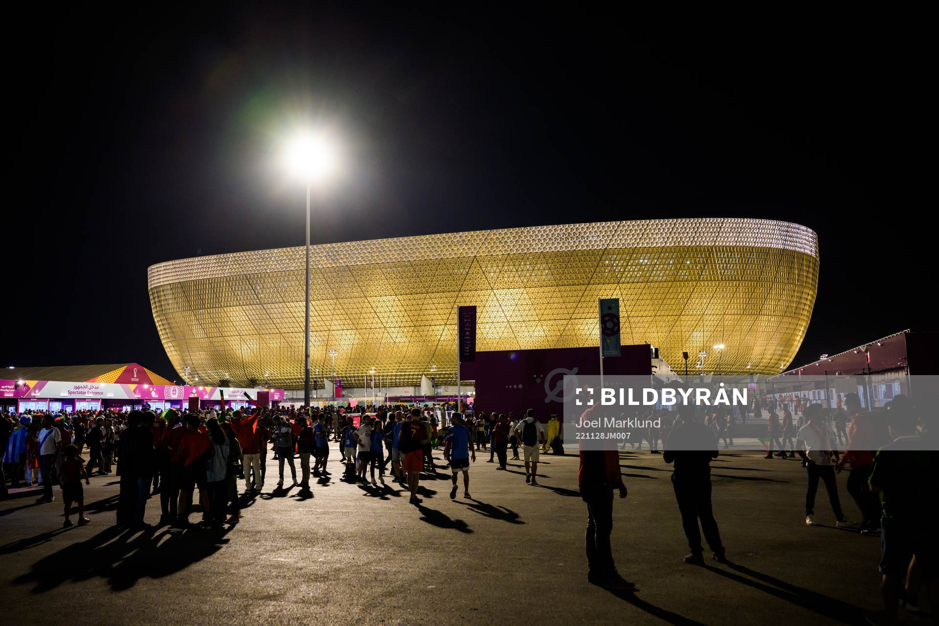 Exterior view of Lusail Stadium ahead of the FIFA World Cup 2022 football match between Portugal and Uruguay on November 28, 2022 in Doha.
