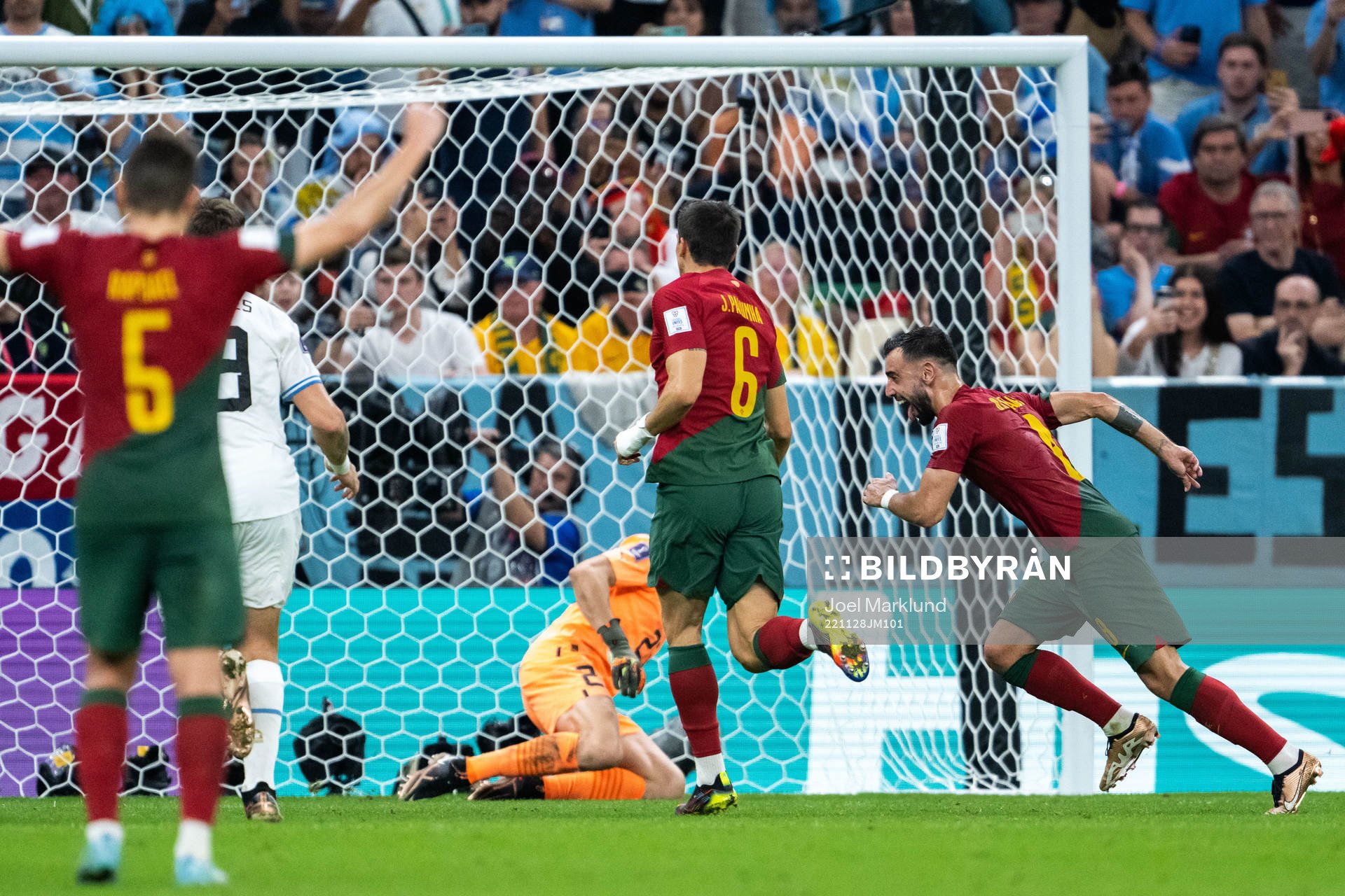 Bruno Fernandes of Portugal celebrates 2-0 on a penalty during the FIFA World Cup 2022 football match between Portugal and Uruguay on November 28, 2022 in Doha.