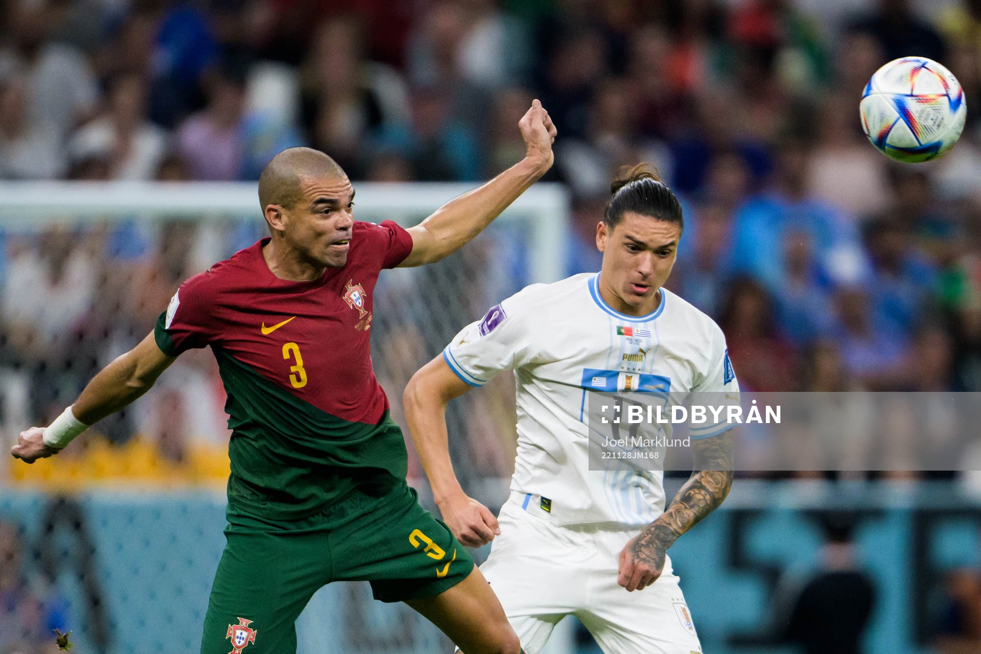 Pepe of Portugal and Darwin Nunez of Uruguay