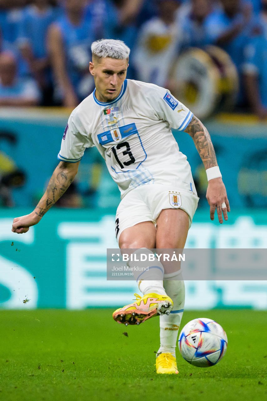 Guillermo Varela of Uruguay during the FIFA World Cup 2022 football match between Portugal and Uruguay on November 28, 2022 in Doha.