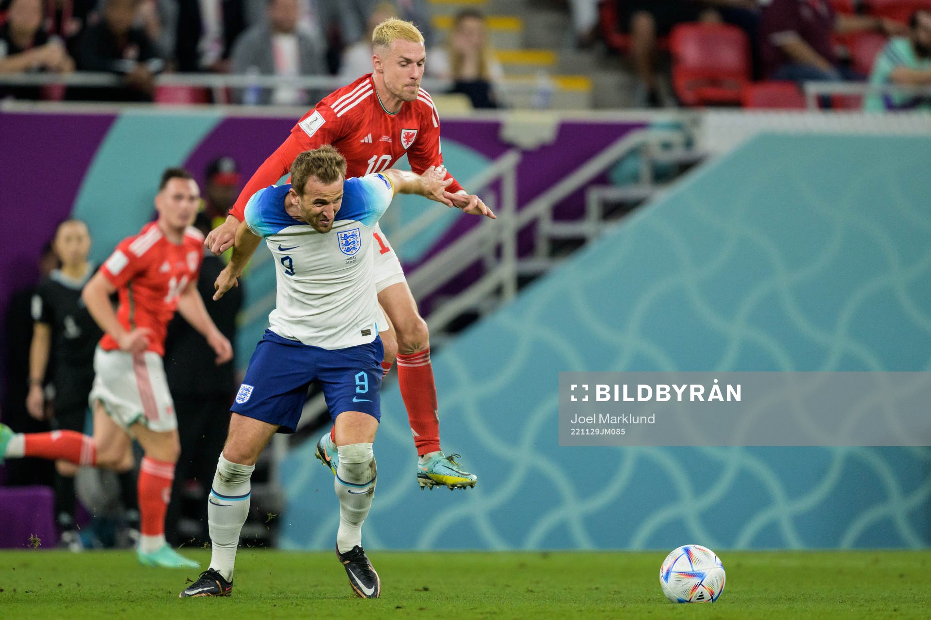 Harry Kane of England and Aaron Ramsey of Wales