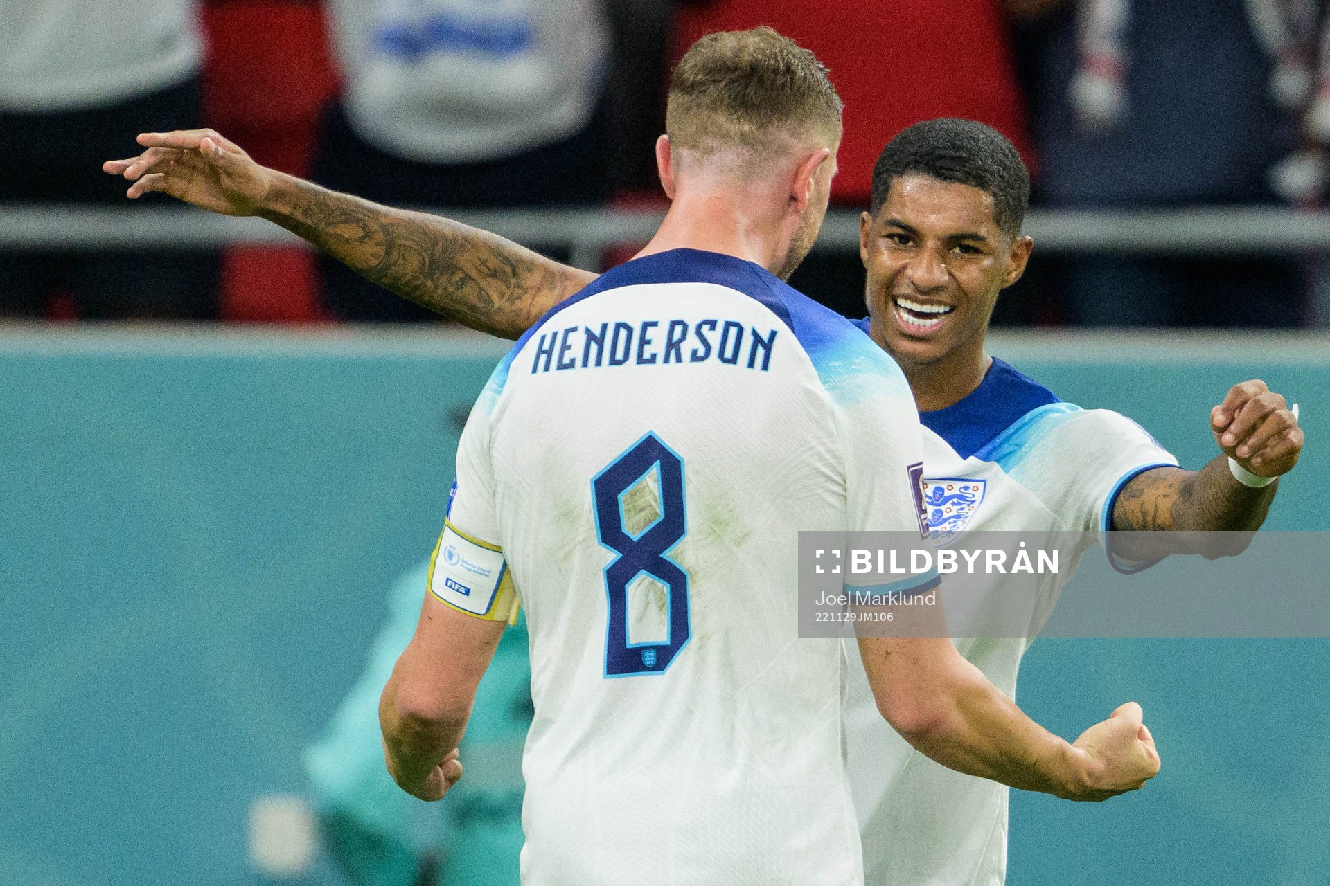 Marcus Rashford of England celebrate together with Jordan
