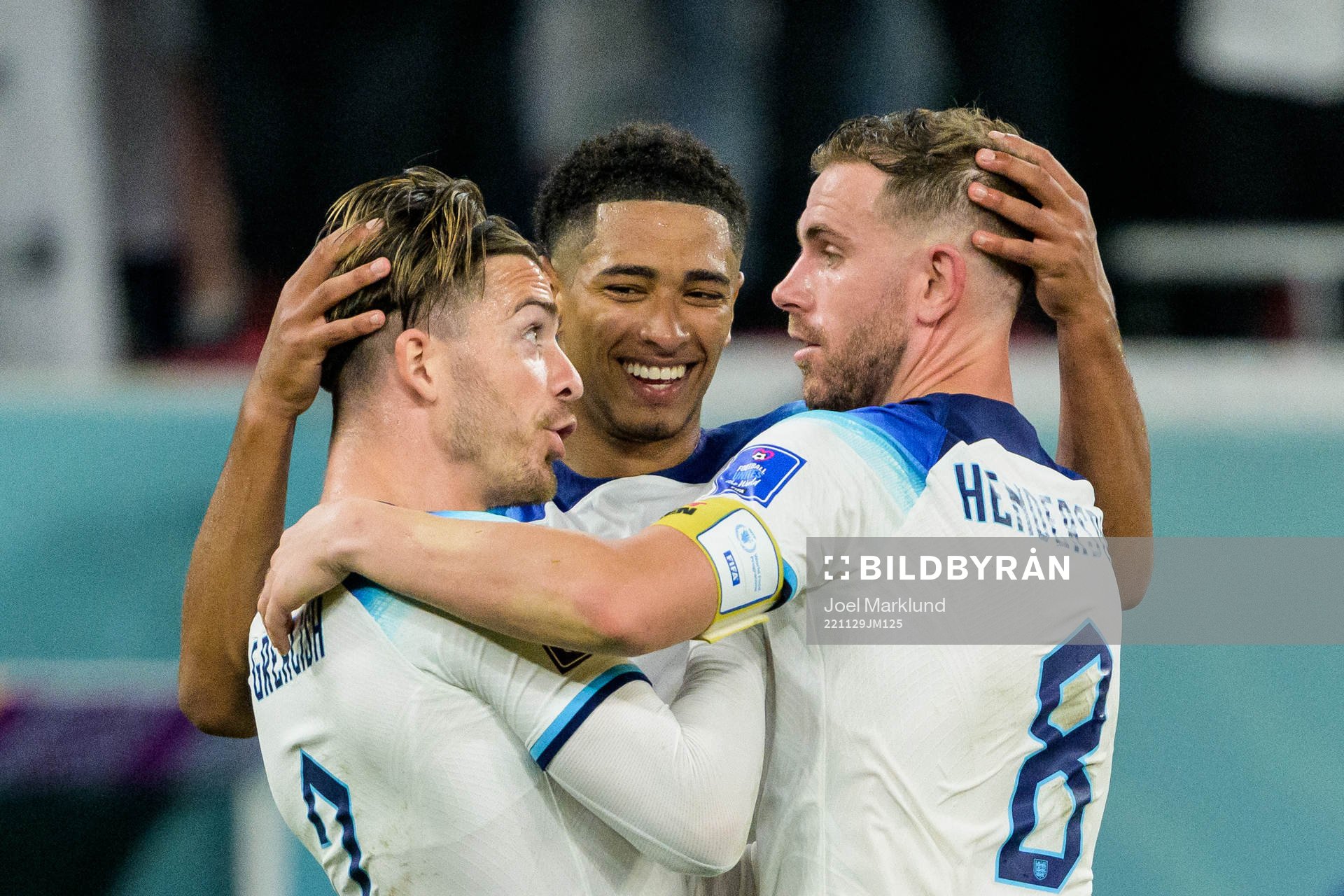 Jack Grealish, Jude Bellingham and Jordan Henderson of