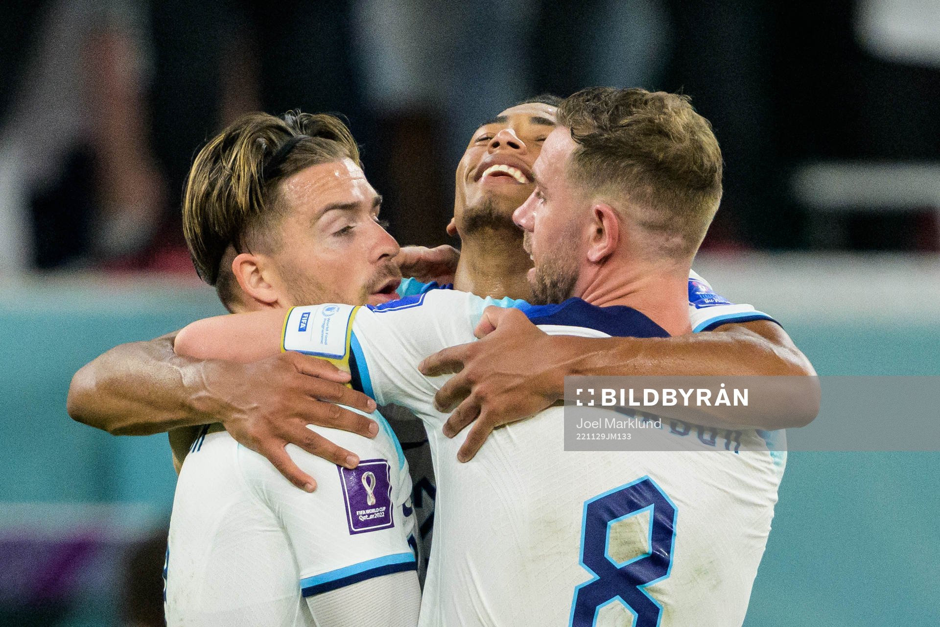 Jack Grealish, Jude Bellingham and Jordan Henderson of