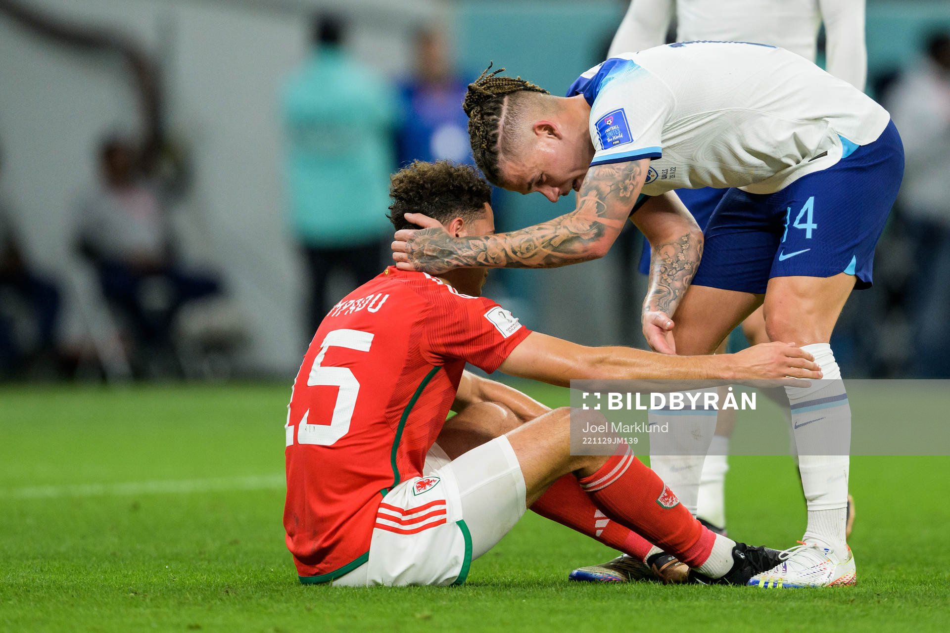 Ethan Ampadu of Wales and Kalvin Phillips of England
