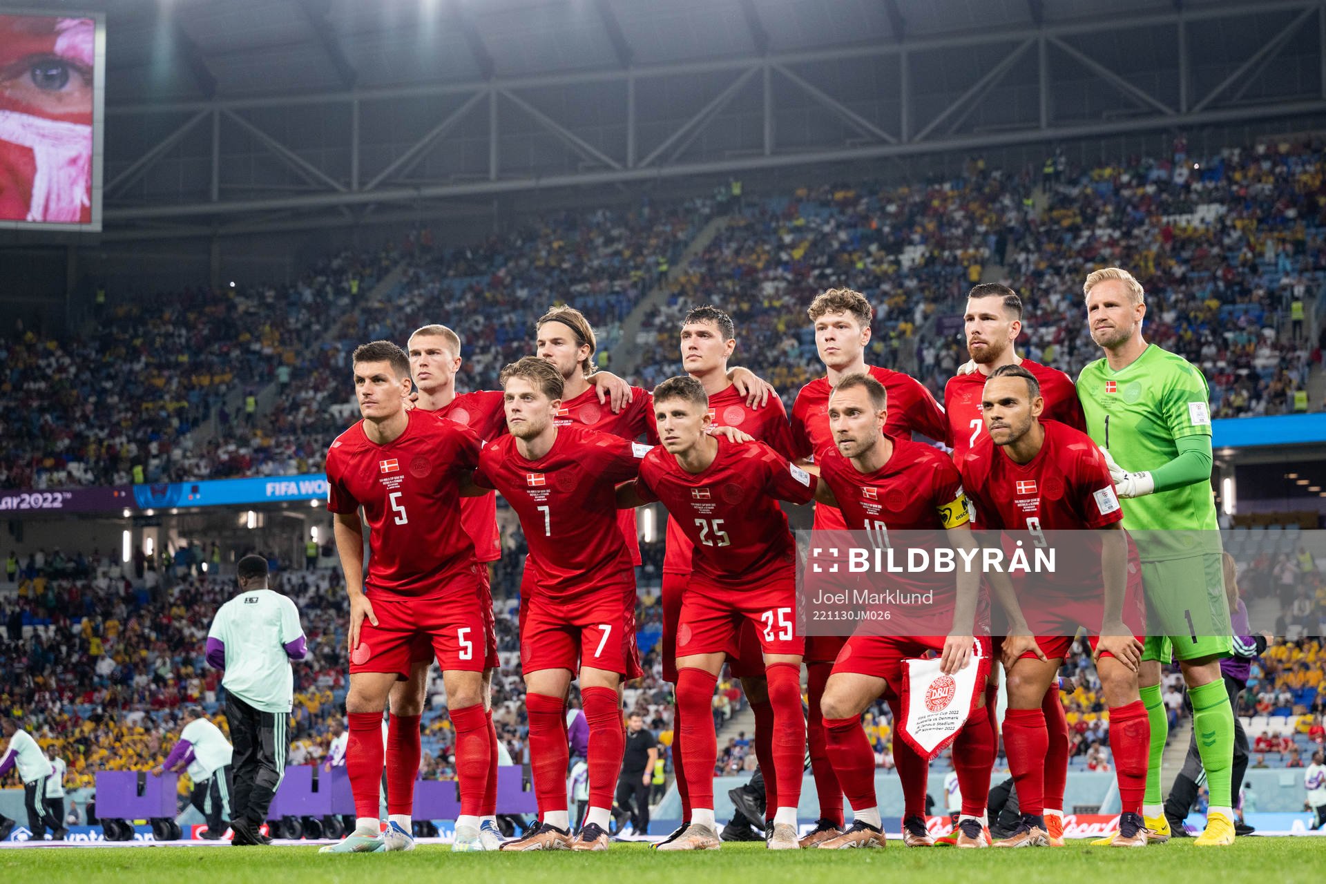 The starting eleven of Denmark pose for a team photo