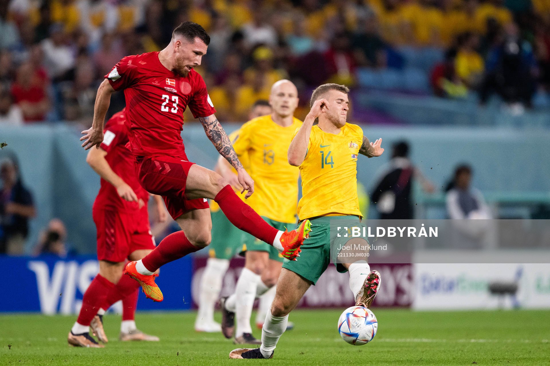 Pierre-Emile Højbjerg of Denmark and Riley McGree of