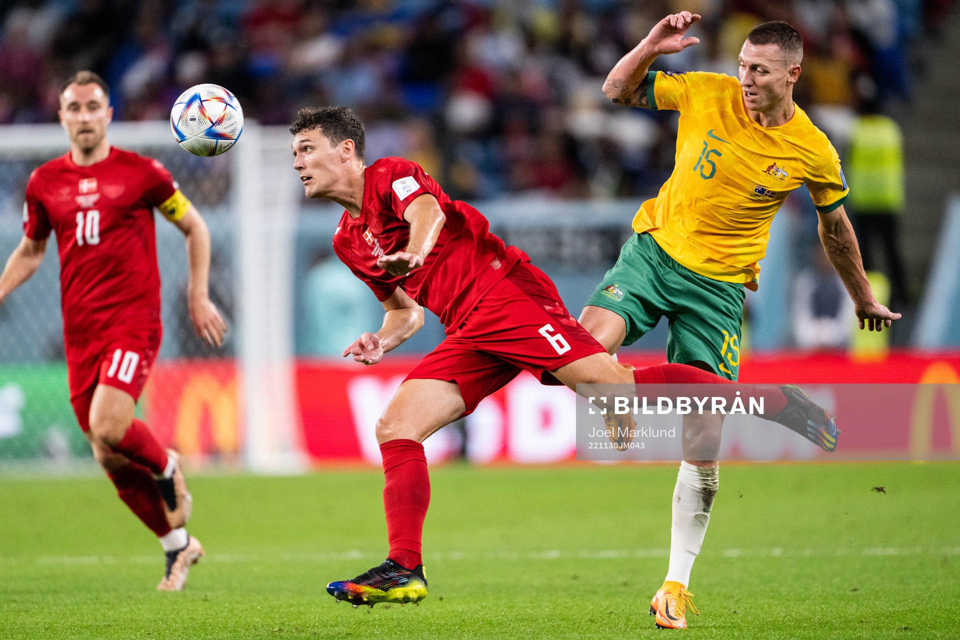 Andreas Christensen of Denmark and Mitchell Duke of