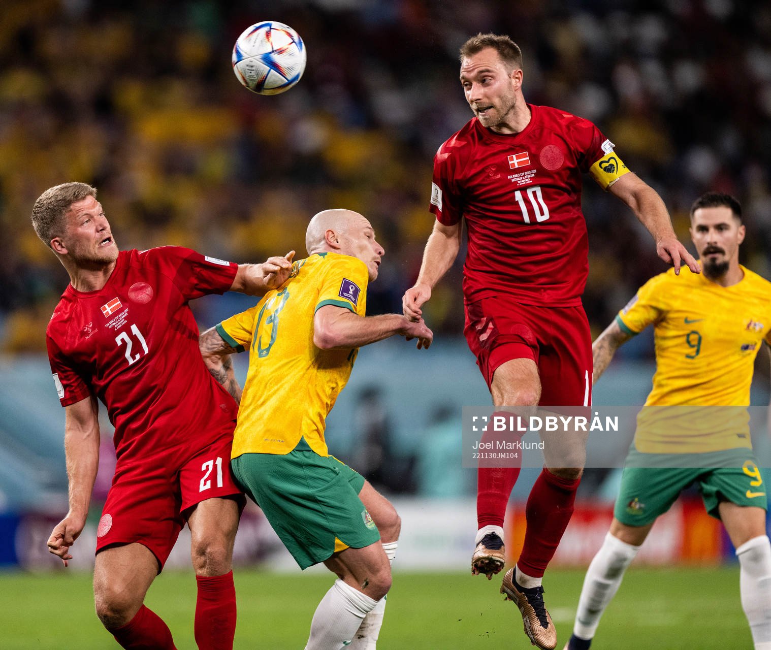 Andreas Cornelius and Christian Eriksen of Denmark against