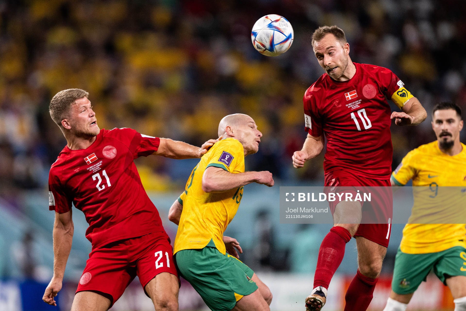 Andreas Cornelius and Christian Eriksen of Denmark against
